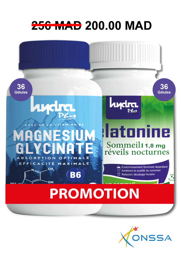 Pack 2x1 Mélatonine + Magnésium Glycinate Hydra plus