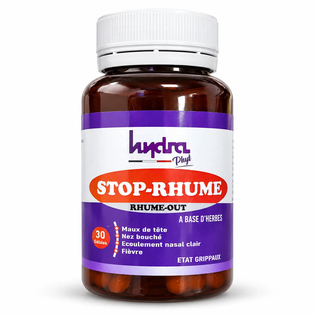 Hydra Phyt Stop-Rhume – flacon de 30 gélules sur fond blanc