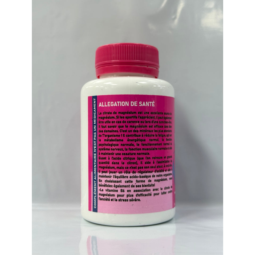 Magnésium Citrate 250 mg + Vitamine B6 Hydra Plus – flacon 60 gélules, vue latérale de l’étiquette
