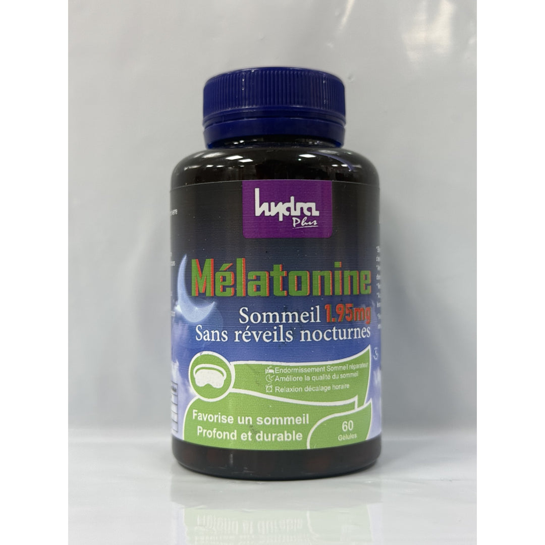 Mélatonine 1,95 mg Hydra Plus – flacon 60 gélules, photographie réelle de face