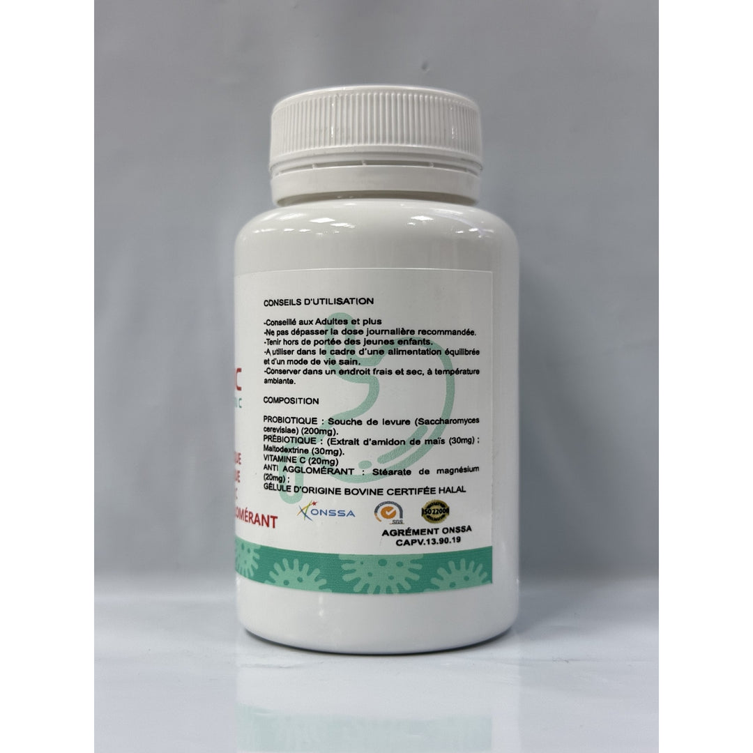 Probiotic + Vitamine C Hydra Plus – flacon 36 gélules, étiquette avec composition et conseils d’utilisation