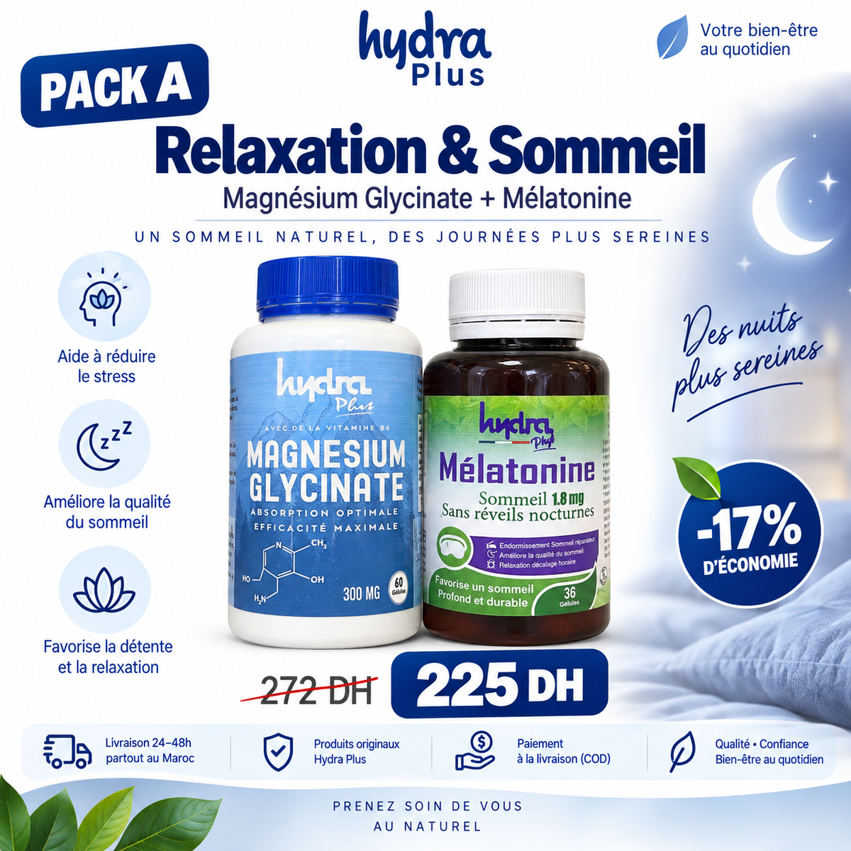 Pack Hydra Plus Magnésium Glycinate et Mélatonine