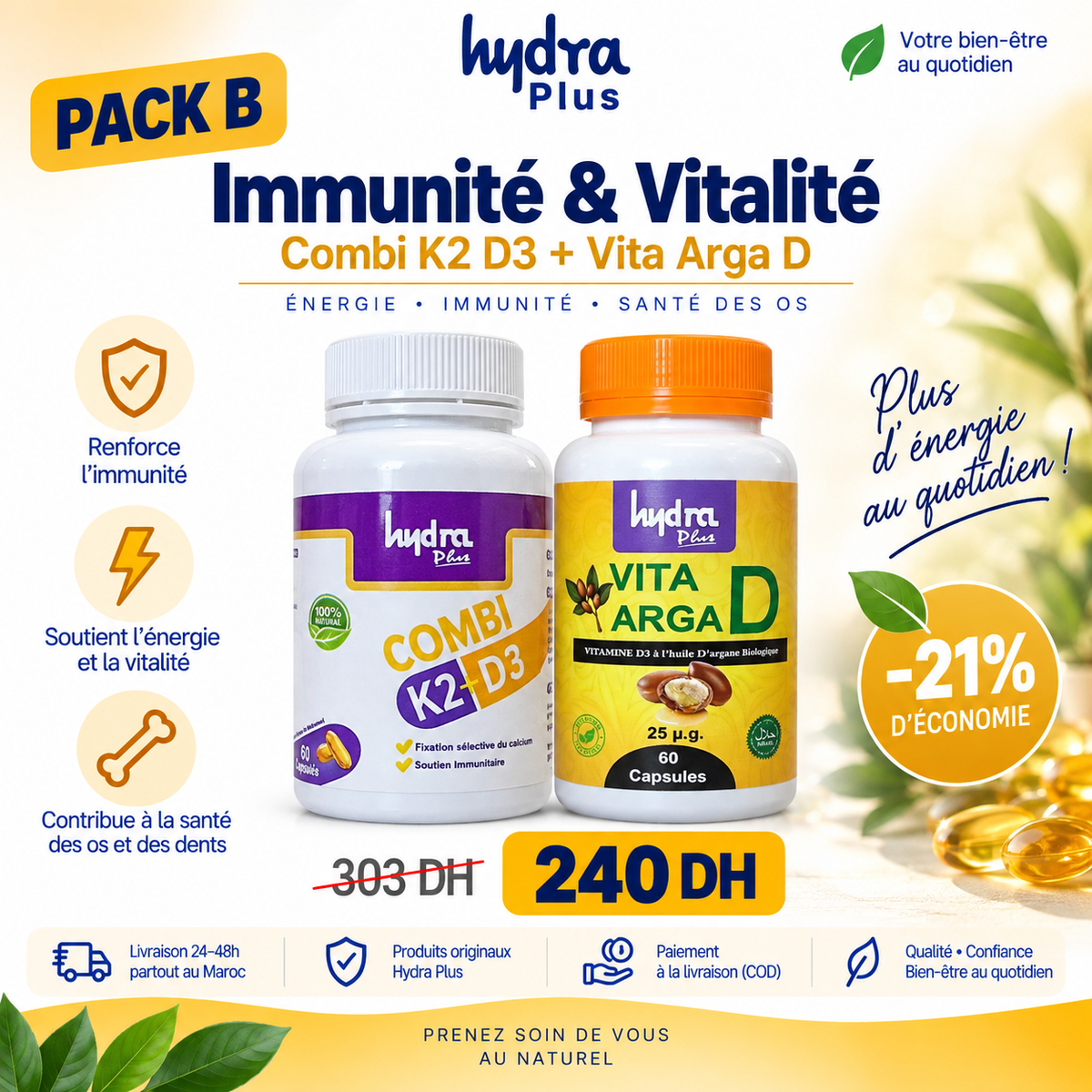 Pack B Hydra Plus Combi K2 D3 et Vita Arga D