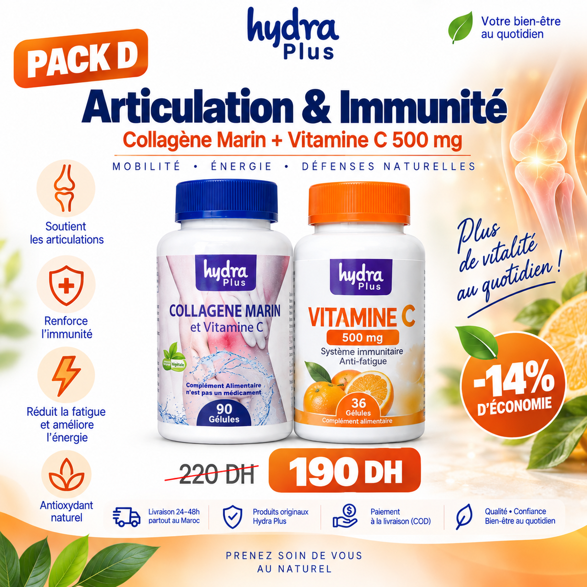 Pack D Hydra Plus Collagène Marin et Vitamine C 500 mg
