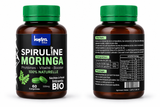 Spiruline Moringa Hydra Plus 500 mg - vue face et dos du flacon