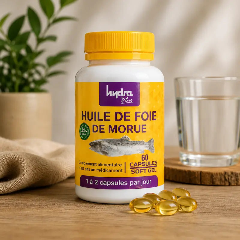 Découvrez les Capsules Softgel Huile de Foie de Morue Hydra Plus au Maroc. Complément populaire pour bien-être, vitalité et équilibre quotidien.