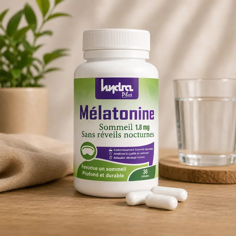 Mélatonine 1.8mg Hydra Plus magnésium B6 sommeil endormissement certifié ONSSA Maroc