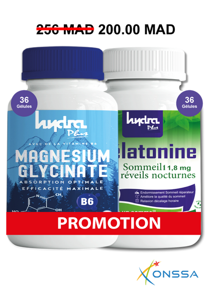 Pack 2x1 Mélatonine + Magnésium Glycinate Hydra plus
