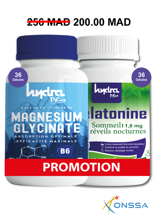 Pack 2x1 Mélatonine + Magnésium Glycinate Hydra plus