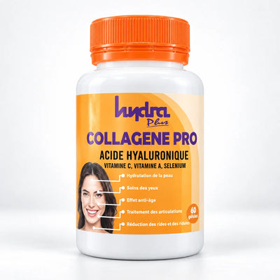 Collagène Pro Hydra Plus avec acide hyaluronique – flacon 60 gélules, fond blanc