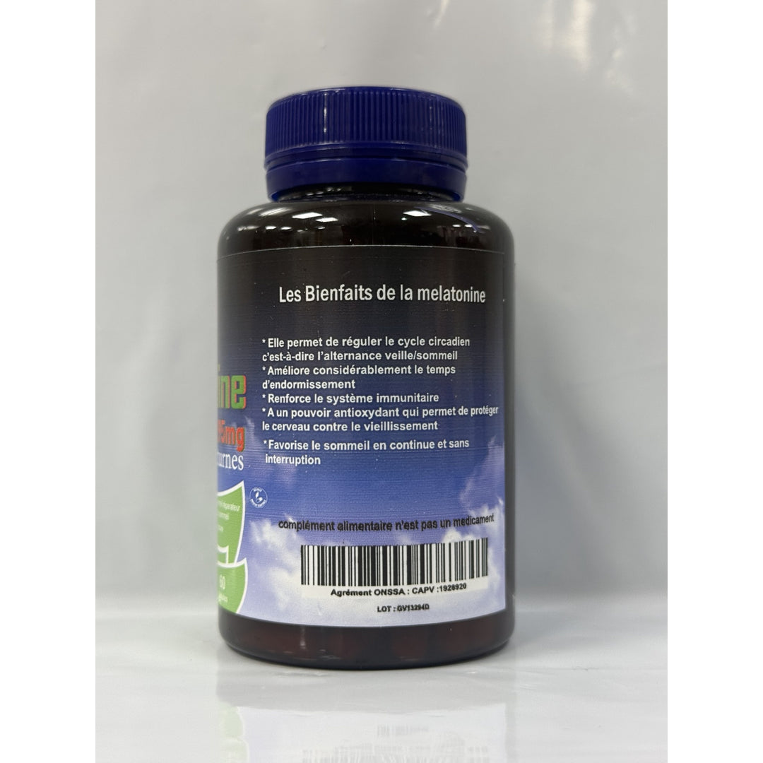 Mélatonine 1,95 mg Hydra Plus – flacon 60 gélules, vue latérale avec informations sur l’étiquette