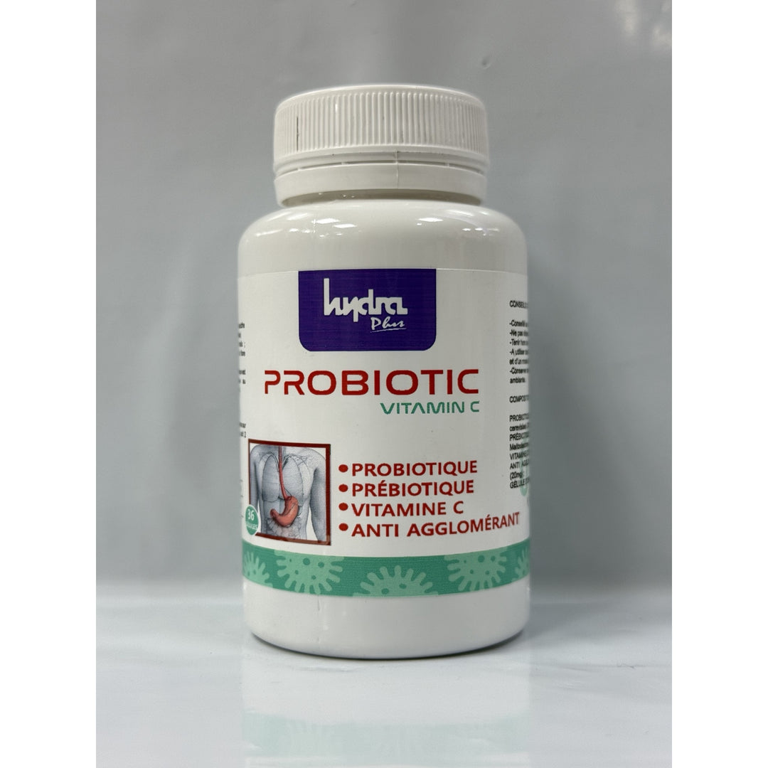 Probiotic + Vitamine C Hydra Plus – flacon 36 gélules, photo réelle vue de face