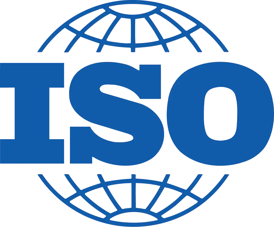 Logo iso bleu présentant une lettre en gras avec un design de globe au-dessus et en dessous du texte.