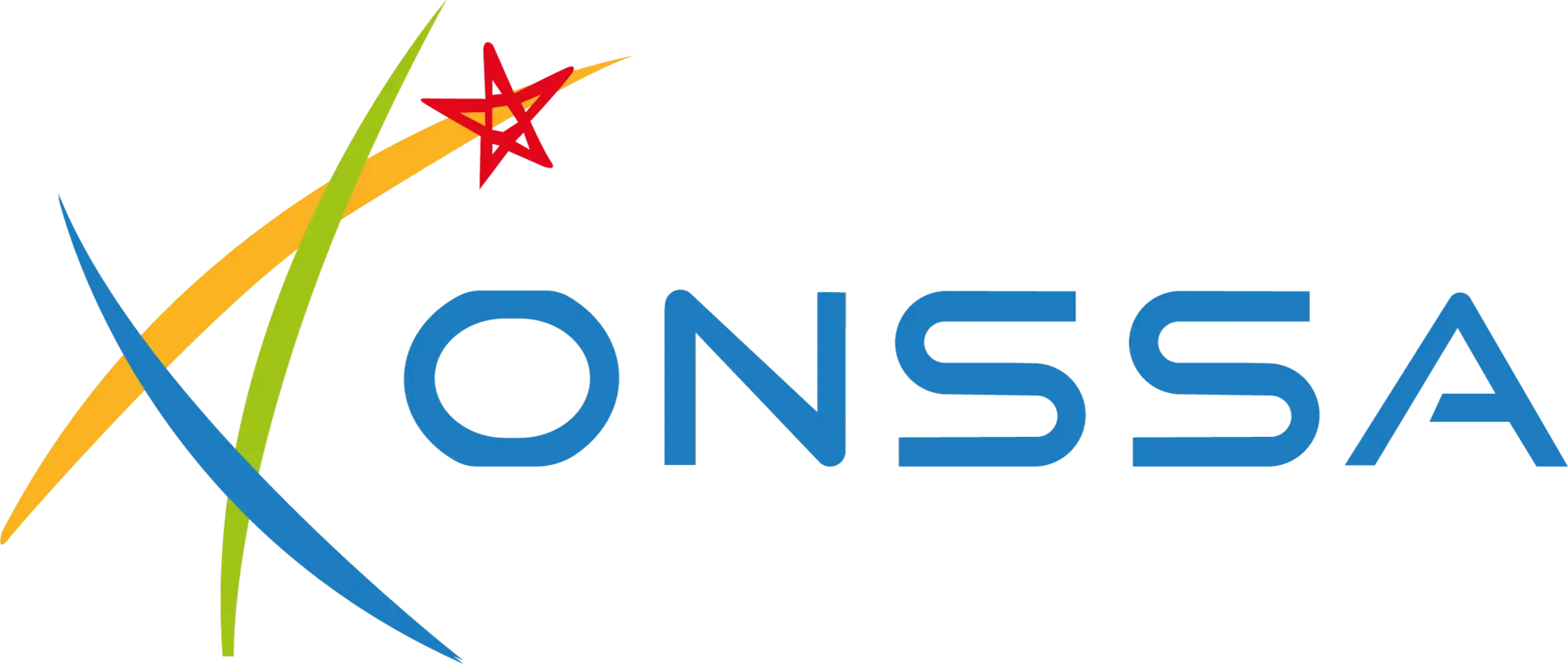 Le logo présente le mot « konssa » en lettres grasses bleues, accentué par une étoile rouge stylisée et des lignes colorées intersectées.