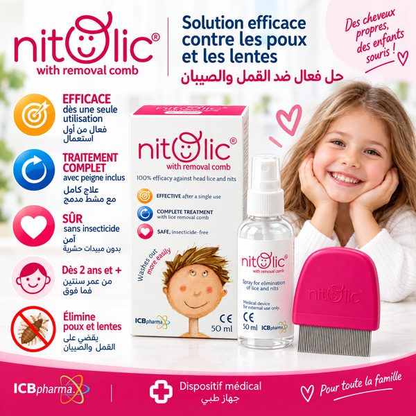 Nitolic Anti-Poux 50 ml avec peigne – français et arabe – Maroc