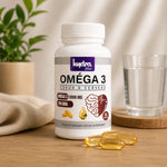 Oméga 3 1000mg EPA DHA huile poisson + lin + olive pour cœur, cerveau, articulations & peau. 60 capsules certifiées ONSSA. Livraison 24-48h Maroc.