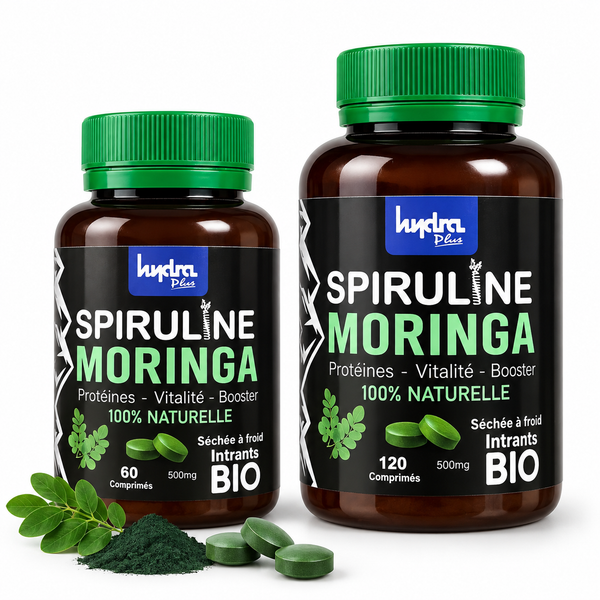 Spiruline Moringa Hydra Plus 500 mg - formats 60 et 120 comprimés